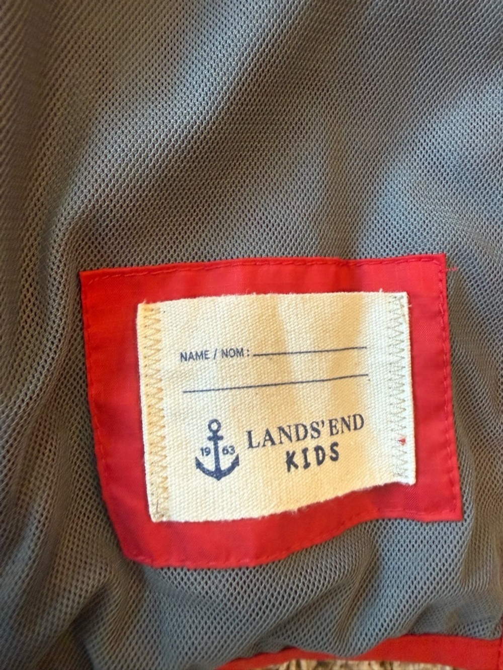LANDS END Kids 14 / 16 Large Rain Coat Windproof Jacket Blue Red Packable Hood - Picture 8 of 13